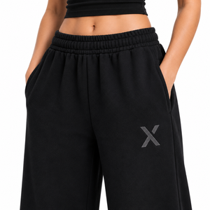 Pantalon de jogging noir pour femme, coupe large, taille élastique, décontracté, style streetwear, avec poches latérales - Product Image 2