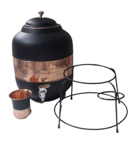 Distributeur d'eau en cuivre pur, design martelé, Matka de rangement avec support et verre pour la maison, la cuisine, la salle à manger, usage ayurvédique - Product Image 5