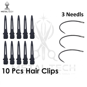 Kit professionnel d'application et de retrait d'extensions capillaires noir mat, comprenant des pinces, des ciseaux, une aiguille à boucle, des clips avec étui de rangement - Product Image 2