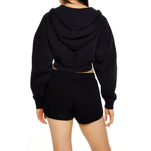 Manufacturers Customized High Quality Winter Oversized Crop Hoodie 100% Cotton Printed Crop Top Oversized Full Zip Hoodie Women - Product Image 3