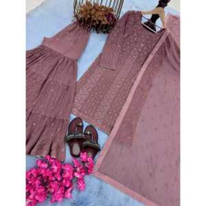 Designer Women's Party Wear <b>Suit</b> Set with Fancy Plazzo Top & Dupatta Elegant & Stylish Look - Product Image 4