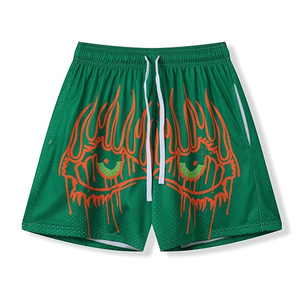 High Quality Casual Mesh Fabric Athletic Shorts Basketball Gym Workout Quick Dry Breathable <b>Elastic</b> Waist Polyester Cotton Flame - Product Image 1
