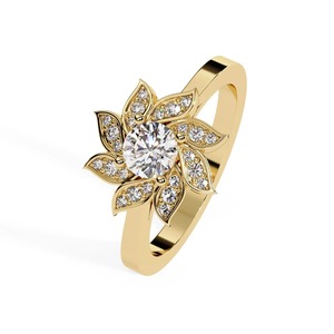 Anillo de Lujo con Diamantes Cultivados en Laboratorio, Oro Amarillo de 14K, 1.05 CT de Peso Total de Diamantes, Diseño Floral, Corte Redondo, Anillo de Compromiso para Fiesta - Product Image 3