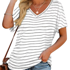 Ropa de Mujer de Alta Calidad al por Mayor, Camisetas de Mujer de Manga Corta, Camisetas de Moda con Cuello en V, Servicio OEM - Product Image 1