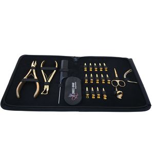 Kit complet d'outils pour extensions capillaires de salon avec pinces à micro-anneaux en acier inoxydable, outil d'ouverture de perles, ciseaux à doigts pour la séparation des mèches et peigne - Product Image 1