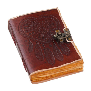 Diario de Cuero Hecho a Mano con Atrapasueños, Cuaderno con Grabado en Relieve, Papel con Borde Irregular, Diario Vintage, Regalo para el Día del Padre, Regalo de Pascua - Product Image 1