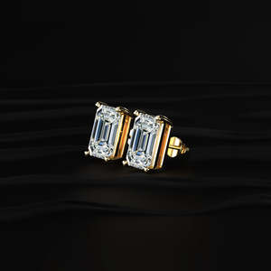 <b>Emerald</b> Cut Moissanite <b>Stud</b> Earrings 12 TCW Colorless VVS 14K Gold 6 Carat Solitaire Basket Screw Back Handmade Jewelry Gift - Product Image 3