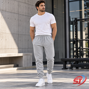 Pantalon de jogging premium gris chiné en molleton brossé personnalisé, style athleisure, vente en gros OEM ODM - Product Image 3