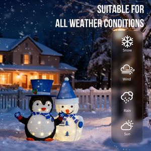 Set di 2 Decorazioni Natalizie Luminose a Forma di Pinguino e Pupazzo di Neve, 100 LED Bianco Caldo Pre-illuminati, Statuette e Giocattoli Festivi - Product Image 6
