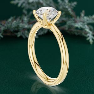 Yellow Gold Solitaire Engagement <b>Ring</b> Round Brilliant Lab Grown Diamond Wedding <b>Ring</b> <b>Plain</b> High Polish Band - Product Image 5