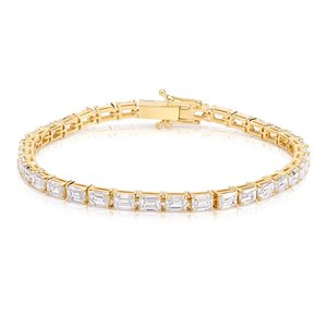 Pulsera de tenis de diamantes cultivados en laboratorio de 9.1 CT, corte esmeralda, engaste de orientación este-oeste, oro blanco de 10K, certificado IGI, chapado en rodio, lujo - Product Image 3