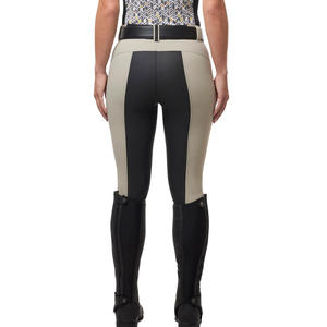 Pantalon d'équitation taille haute pour femme, gris, avec empiècements noirs et poches, en tissu tricoté extensible quadridirectionnel - Product Image 2