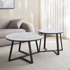 Glow Glossy Brushed Metal Modern Nesting Coffee <b>Tables</b> With <b>Marble</b> Top Contemporary Living Room Furniture - Product Image 6