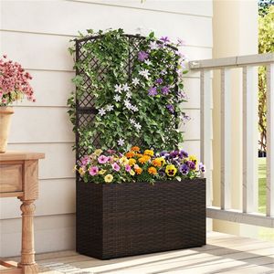 Fioriera da Giardino in Rattan PE Marrone da 49 Pollici con Traliccio Regolabile e Piedini, Grande Vaso da Esterno in Metallo, Modello INS - Product Image 2