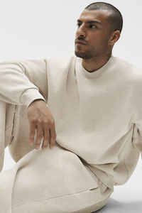<b>Men's</b> Oversized Crew Neck Sweatshirt Solid Color Minimalist Style Regular Fit Cotton French Terry <b>Pullover</b> Autumn Wear - Product Image 3