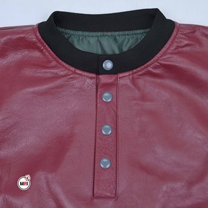 Blousons Bomber Homme en Cuir Véritable Rouge, Col Rond, Broderie Logo Taureau, Tenue Décontractée Automne-Printemps, Imperméable et Respirant - Product Image 5