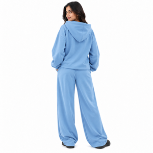 Ensemble de survêtement personnalisé pour femme, sweat-shirt oversize à épaules tombantes et pantalon de jogging à jambe large en molleton épais - Product Image 2