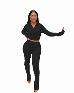 Conjunto de Sudadera Corta con Cremallera y Pantalones Ajustados, Ropa Deportiva Personalizada y Elegante para Mujer - Product Image 2