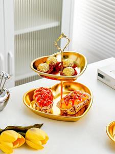 Plateau de service en forme de cœur doré de luxe à 2 niveaux, support à gâteau, plateau à dessert en métal pour mariage, fête, décoration de la maison - Product Image 3