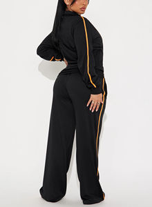 Nouvel Arrivage 2026 Ensemble de Survêtement 2 Pièces Femme Noir avec Haut Court à Rayures Orange Coupe Ample Sportif Toutes Saisons Sweat-shirt Tricoté - Product Image 2
