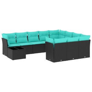Ensemble de canapés de patio en polyrotin noir 11 pièces avec coussins, mobilier d'extérieur élégant - Product Image 2