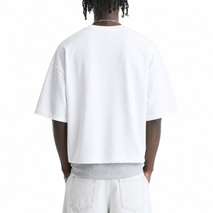100% Cotton Sport Blank <b>White</b> Boxy Streetwear Cropped <b>Tshirts</b> Men Wholesale Manufacturers Custom T-shirt - Product Image 2