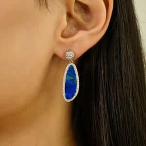 Uneven Shape Australian <b>Opal</b> & Round Cut Diamond K14 Solid White Gold Unique Design Drop <b>Earrings</b> For Women Wedding Jewelry - Product Image 6