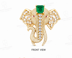 Premium <b>elephant</b> brooch pendant in 18K yellow gold with lab grown diamonds emerald centerpiece symbolic wisdom strength prosperi - Product Image 2