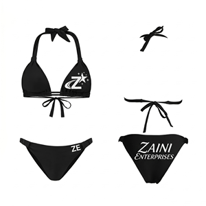 Conjunto de Bikini Negro de 1 Pieza, Cintura Alta, 280 GSM, Premium, 100% Poliéster, Suave y Elástico, con Estampado Digital Personalizado - Product Image 1