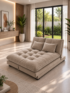 Sofá Cama Convertible Moderno Tapizado en Color Taupe Marfil, Mueble de Salón con Diseño Tufted, Tela Personalizada para Hotel, Villa u Hogar - Product Image 4