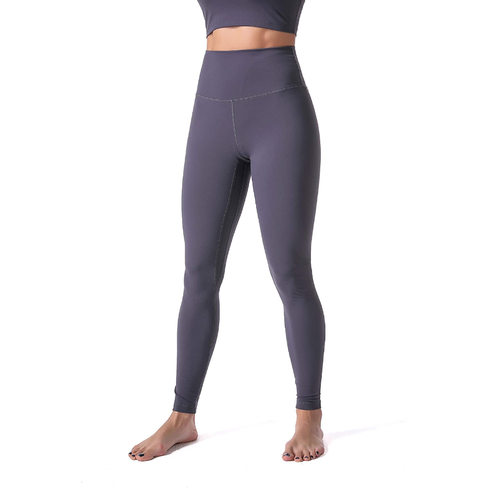 High Waist Seamless Full Length Yoga Leggings Solid Color Spandex Nylon Elastic Waist Pants