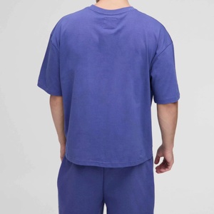 Men's Solid Blue Cotton Casual Two Piece Set Summer Knitted Oversized <b>T</b>-<b>Shirt</b> and Shorts - Product Image 6