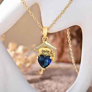 Collares de Graduación BOJ 02, Forma de Flecha Universitaria, Piedra de Nacimiento, Nombre Personalizado, Plata de Lujo, Certificado, 5 Gramos, para Graduación Personal - Product Image 1