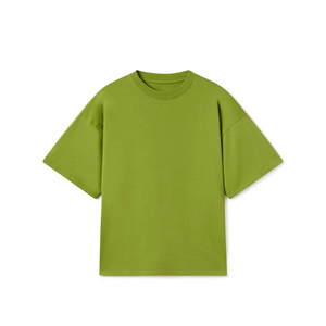 Camiseta Casual de Manga Corta para Hombre, Color Verde Oliva Sólido, Cuello Redondo, Estilo Holgado, Tejido Liso - Product Image 1