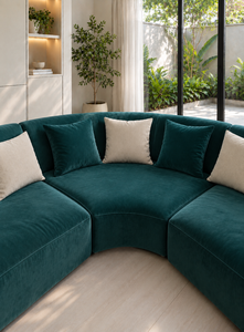 Sofá Esmeralda Moderno Minimalista Sudut Luna Sage, Conjunto de Sofá Curvo, Tela Premium, Espuma de Alta Densidad, Ecológico, para Sala de Estar u Hotel - Product Image 4