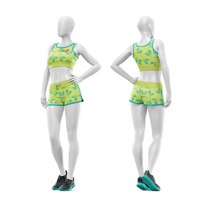 Ensemble de sport et fitness personnalisé 2 pièces : Crop top à col rond et short, bretelles réglables, taille élastique, séchage rapide, extensible dans les quatre sens - Product Image 1