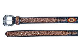 Ceinture en cuir perlée de style occidental avec motif géométrique et boucle en alliage d'argent, style ethnique décontracté, ceinture artisanale durable - Product Image 2