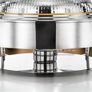 Calentador de Comida Tipo Buffet Redondo de Acero Inoxidable Martillado de Lujo con Tapa Dorada y Asa Arqueada para Bodas y Fiestas - Product Image 5