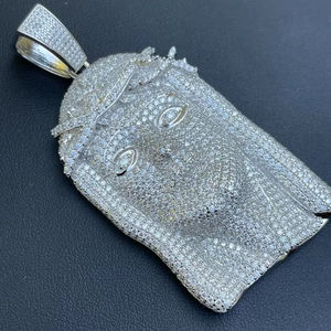 Pendentif Tête de Jésus Hip Hop en Moissanite Véritable, Argent Sterling 925, Luxe, Certifié Religieux - Product Image 1
