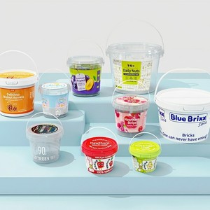 Seau en plastique de qualité alimentaire de 300 ml à 5 L <span class=keywords><strong>avec</strong></span> <span class=keywords><strong>couvercle</strong></span>, emballage alimentaire, impression IML, petits <span class=keywords><strong>seaux</strong></span> pour yaourt, biscuits, gâteaux - Product Image 5