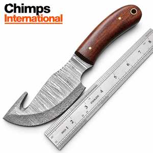 Cuchillo de caza de hoja fija de acero de Damasco hecho a mano Chimps International de 8 pulgadas con mango de madera |   Cuchillos Tácticos para Camping - Product Image 1