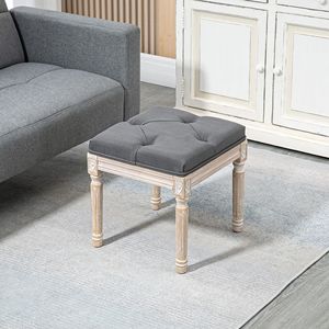 Pouf Vintage 40 cm con Seduta Trapuntata Grigia e Gambe in Legno Rustico per Ufficio e Soggiorno - Product Image 2