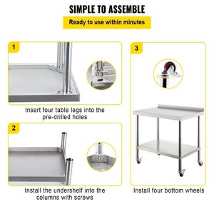 Tavolo di preparazione in acciaio inox per la fabbricazione di cucina commerciale 30X24X35 pollici 440 libbre capacità di carico in metallo resistente cucina - Product Image 6