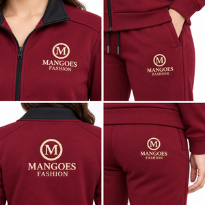 ชุดวอร์ม MANGOES FASHION สีแดงเลือดหมู แบบซิปเต็มตัว สำหรับทุกเพศ  ผ้าโพลีเอสเตอร์/คอตตอนฟลีซ  ทรงลำลอง  มีโลโก้ด้านหน้า  กระเป๋าข้าง  เหมาะสำหรับฤดูร้อน - Product Image 4