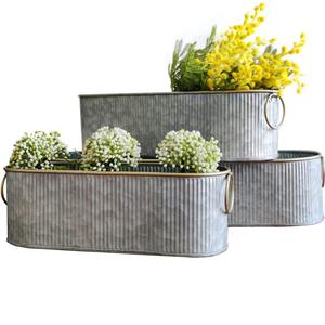 Ensemble de 3 jardinières ovales en métal galvanisé pour la maison, le patio, le balcon, jardinières décoratives faites à la main avec poignée - Product Image 5