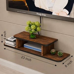 Walnut Wood Traditional Asymmetrical <b>TV</b> <b>Stand</b> Wall Shelf-Single Tier Durable Living Room Furniture Handcrafted India - Product Image 3