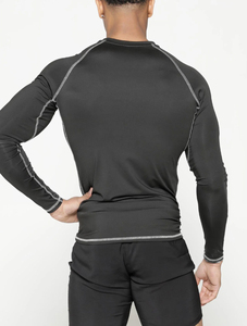 Men's Black Long Sleeve Compression T Shirt O Neck Quick Dry Slim Fit Gym Workout Sports Base <b>Layer</b> Activewear OEM ODM <b>Top</b> - Product Image 2