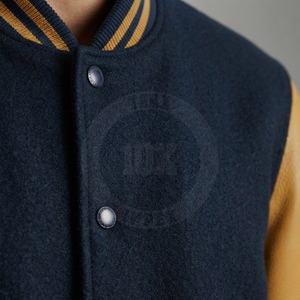 Veste Letterman en laine mélangée style streetwear, manches contrastées, patch brodé, fermeture à boutons-pression, veste d'hiver pour tous les jours - Product Image 5