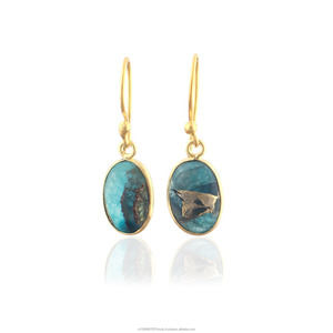 Handmade Oval Apatite Jade Mohave Copper Turquoise Dangle <b>Earrings</b> 18K Gold Plated Gemstone Drop <b>Earrings</b> Boho Chic Jewelry - Product Image 1