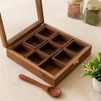 Caja de Especias de Madera de Calidad Superior Altamash, Hecha a Mano, Duradera, de Grado Alimenticio, con Múltiples Compartimentos, Tapa, Apta para Lavavajillas, Personalizable